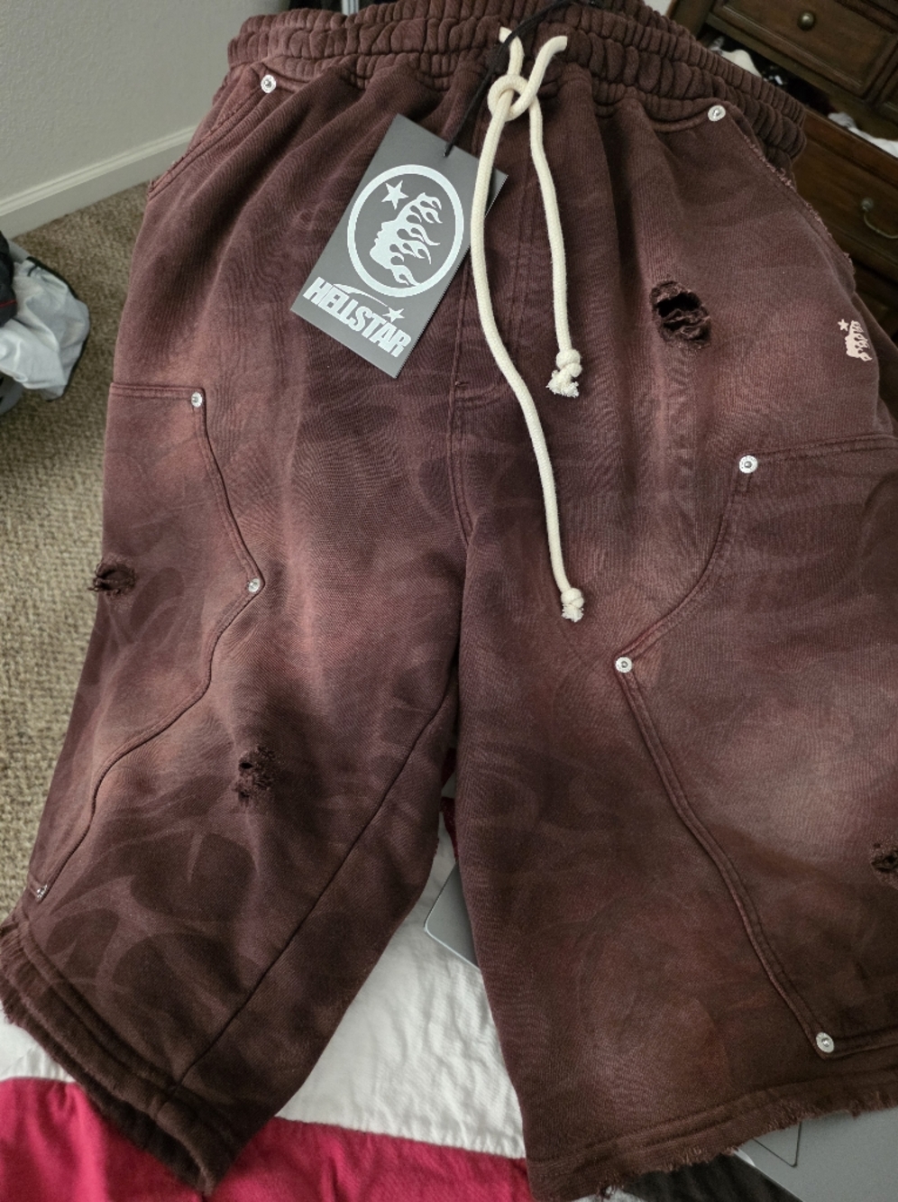 Hellstar Tribal Print Carpenter Shorts. Brown. Sz 2xl. XXL.